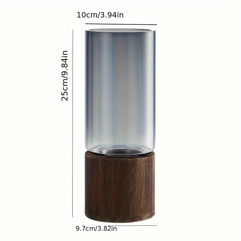 Elegant Glass Vase with Wooden Base