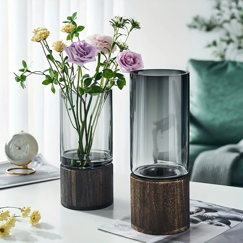 Elegant Glass Vase with Wooden Base